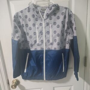 Blue and Gray Skull Print Windbreaker Jacket